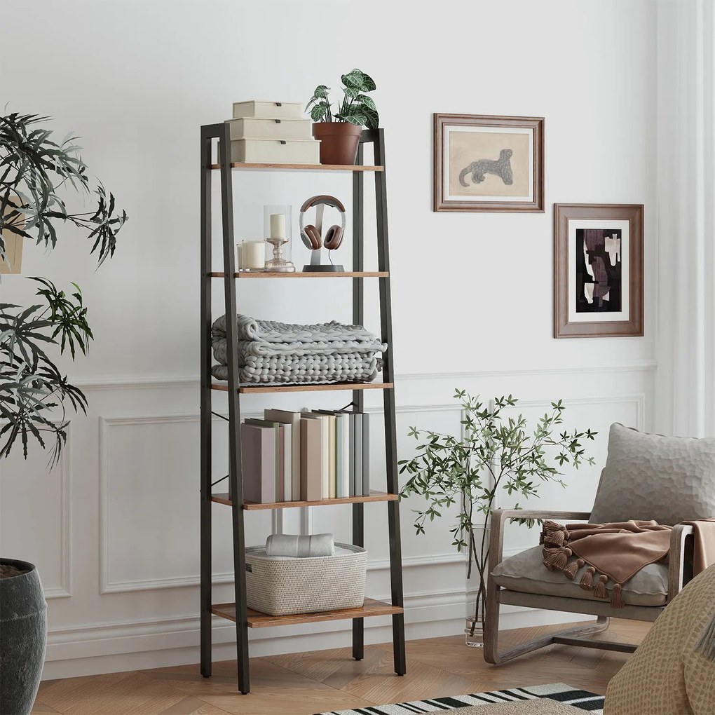 Estante com 5 prateleiras, estante para livros, moderna 34,5 x 56 x 171,5 cm castanho-preto