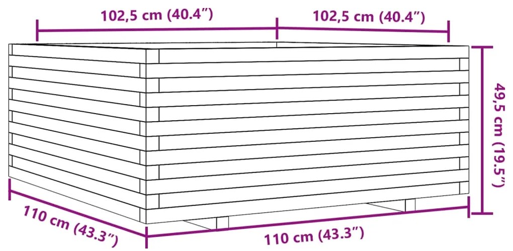 Vaso/floreira jardim 110x110x49,5 cm pinho maciço castanho mel