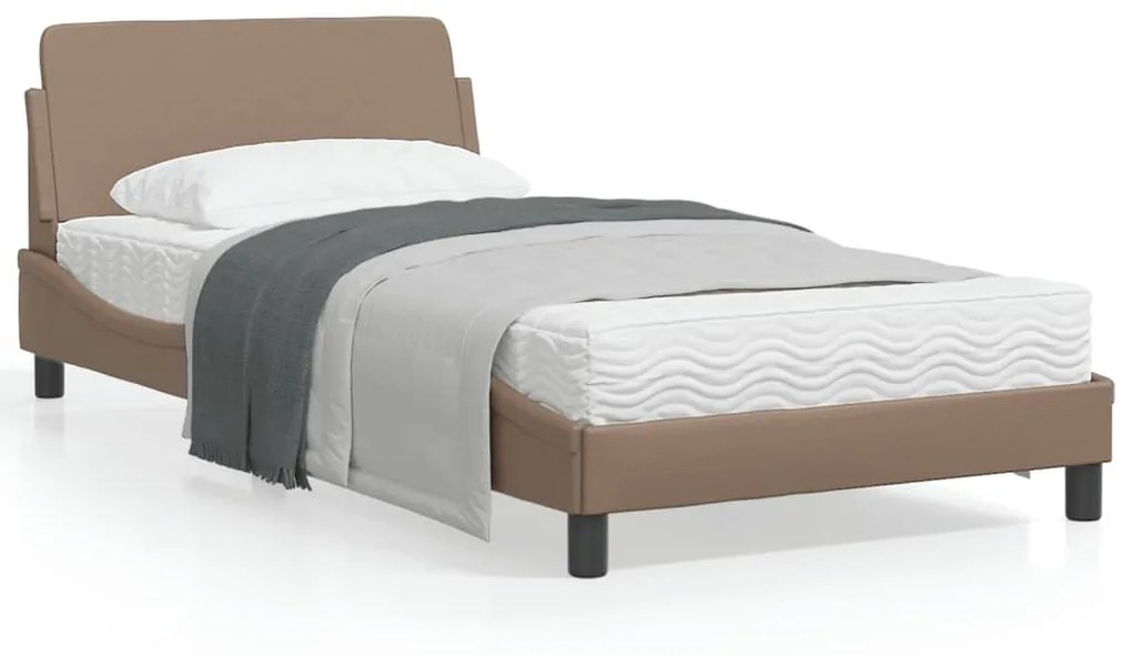 vidaXL Estrutura cama cabeceira 100x200 cm couro artificial cappuccino