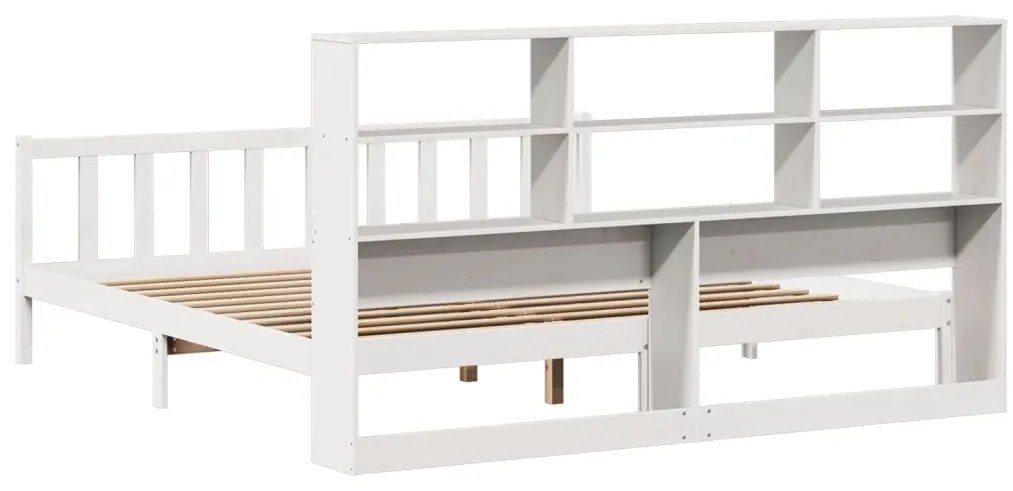 Cama com estante sem colchão 200x200 cm pinho maciço branco