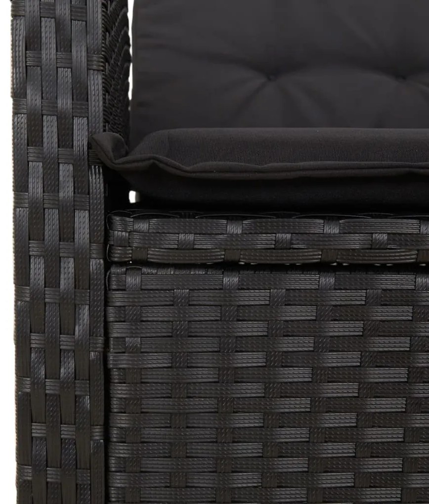 4 pcs conjunto de jardim p/ jardim c/ almofadões vime PE preto