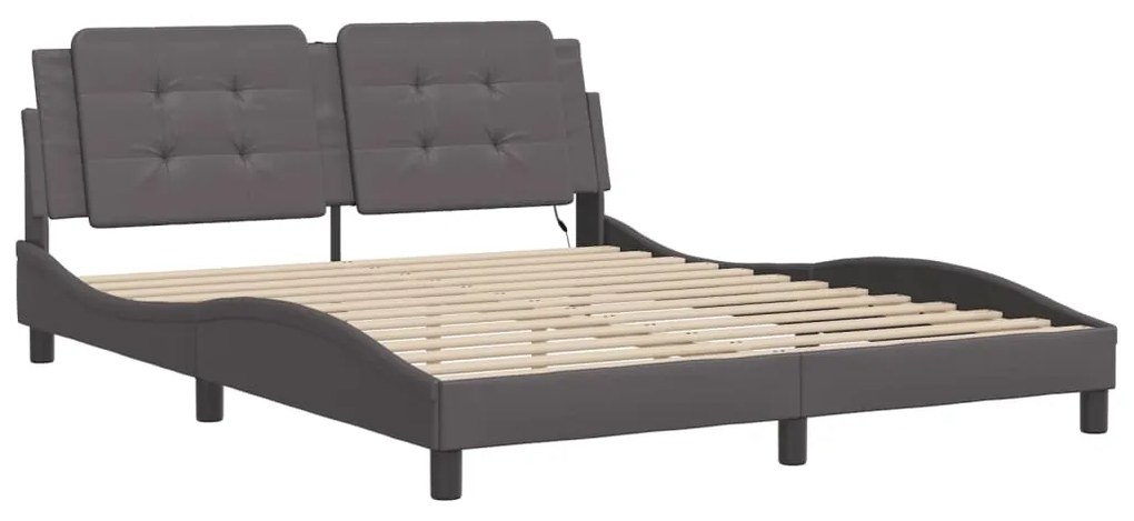 Estrutura de cama c/ luzes LED 160x200cm couro artificial cinza