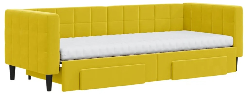 Sofá-cama com gavetão e gavetas 80x200 cm veludo amarelo