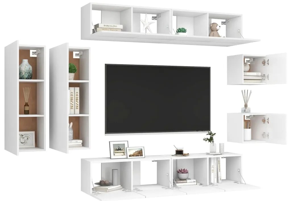 8 pcs conjunto de móveis de TV derivados de madeira branco