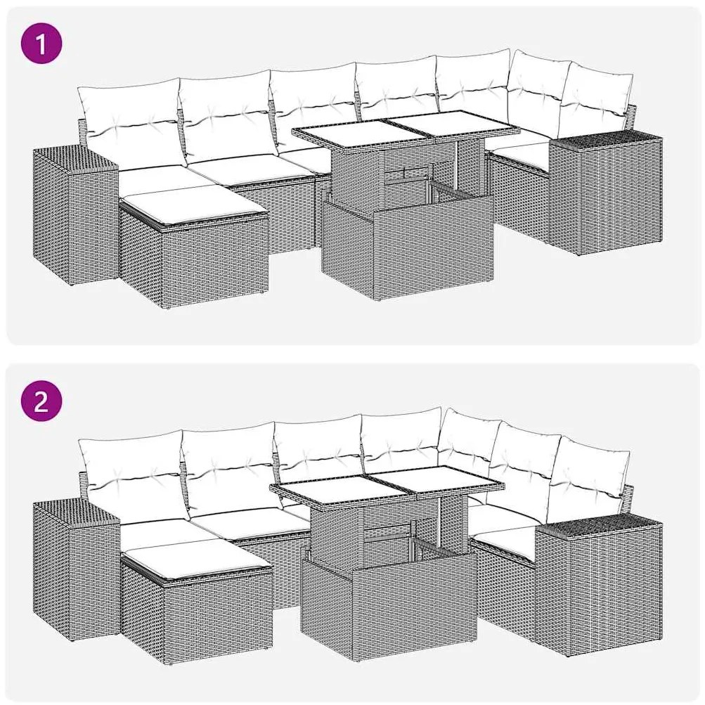 8 pcs conjunto sofás jardim almofadões vime PE/acácia cinzento