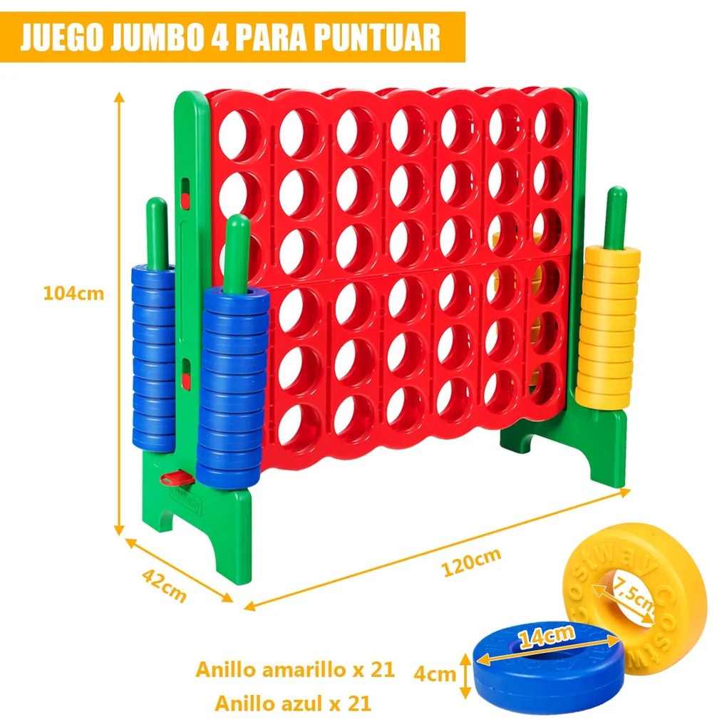Jogo gigante Conecta 4 para interior e exterior para crianças e adultos 120 x 42 x 104 cm Verde