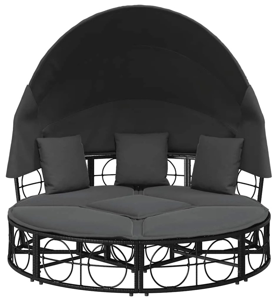 Cama lounge de exterior c/ toldo e almofadões vime PE preto