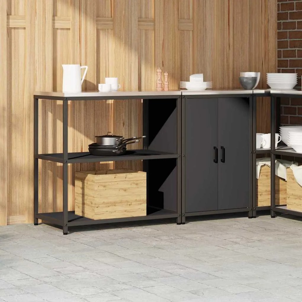 Conjunto de Armazenamento de Cozinha com prateleira 2 pcs Preto