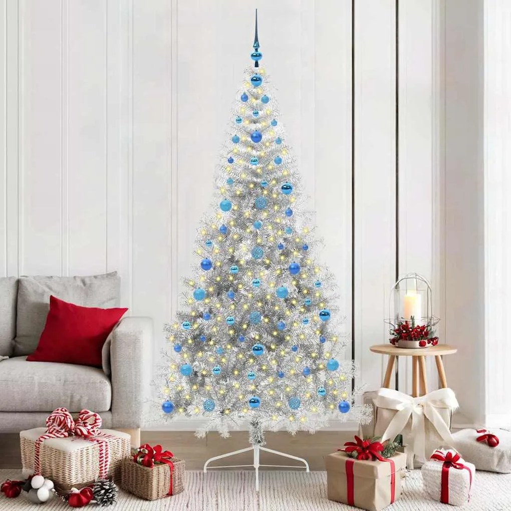 vidaXL Árvore de Natal Artificial Pré-iluminada Prateado 210 cm PET