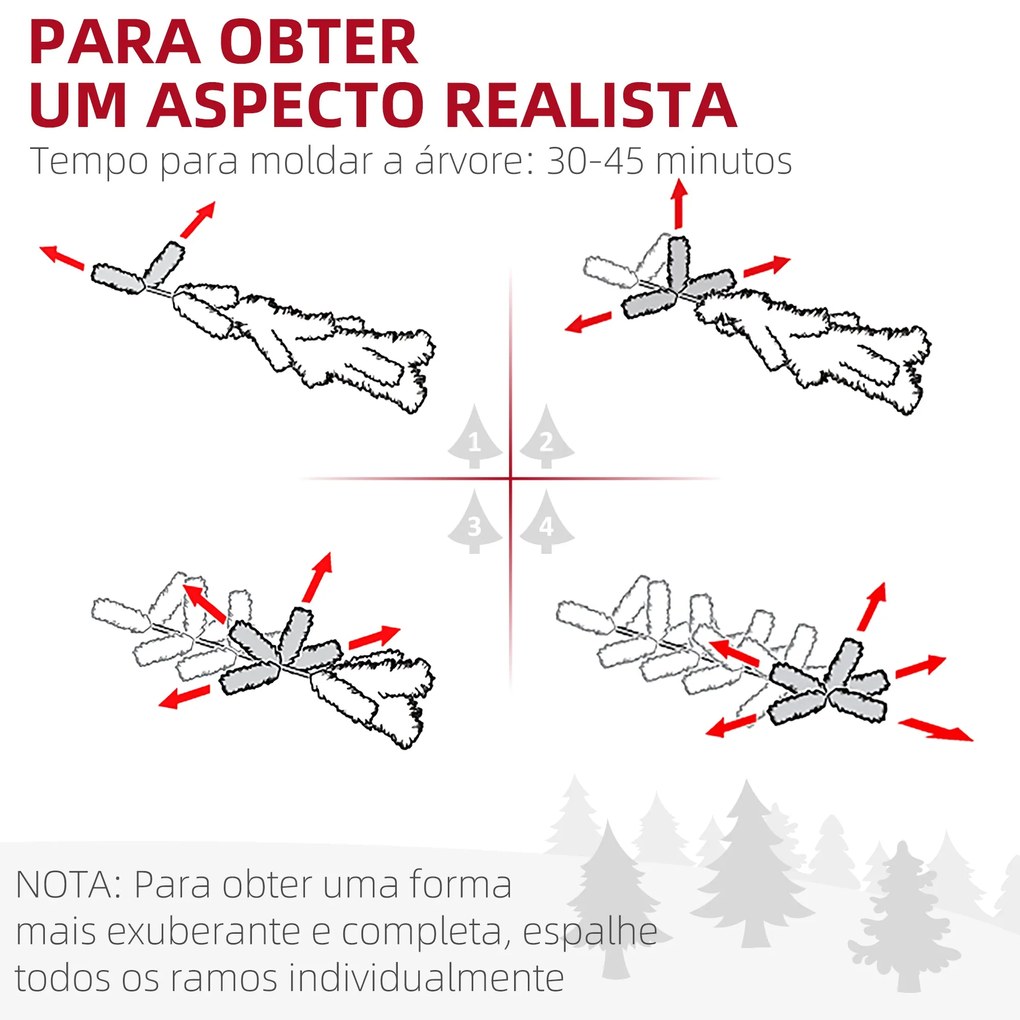 HOMCOM Árvore de Natal 225 cm Árvore de Natal Artificial com 220 Luzes