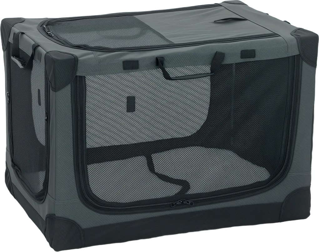 PawHut Transportadora Macia para Cães e Gatos Dobrável com Almofada Capa Lavável Portas em Oxford Respirável 600D 76x54x54 cm Verde | Aosom Portugal