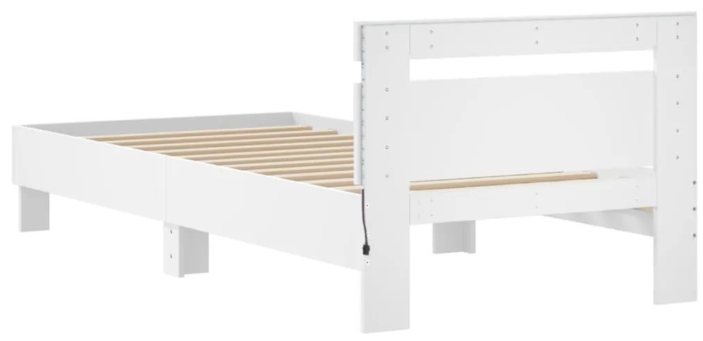 Estrutura de cama com cabeceira e luzes LED 90x200 cm branco