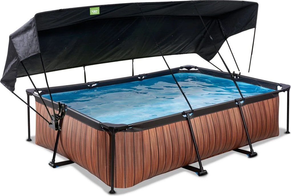 Piscina retangular Wood 300 x 200 x 65 cm com bomba de filtragem e cobertura - Castanho