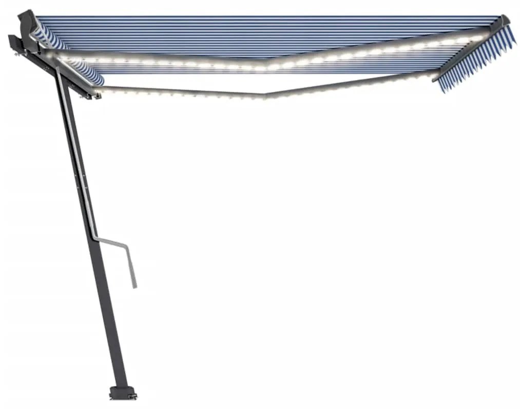 Toldo retrátil manual com LED 400x300 cm azul e branco