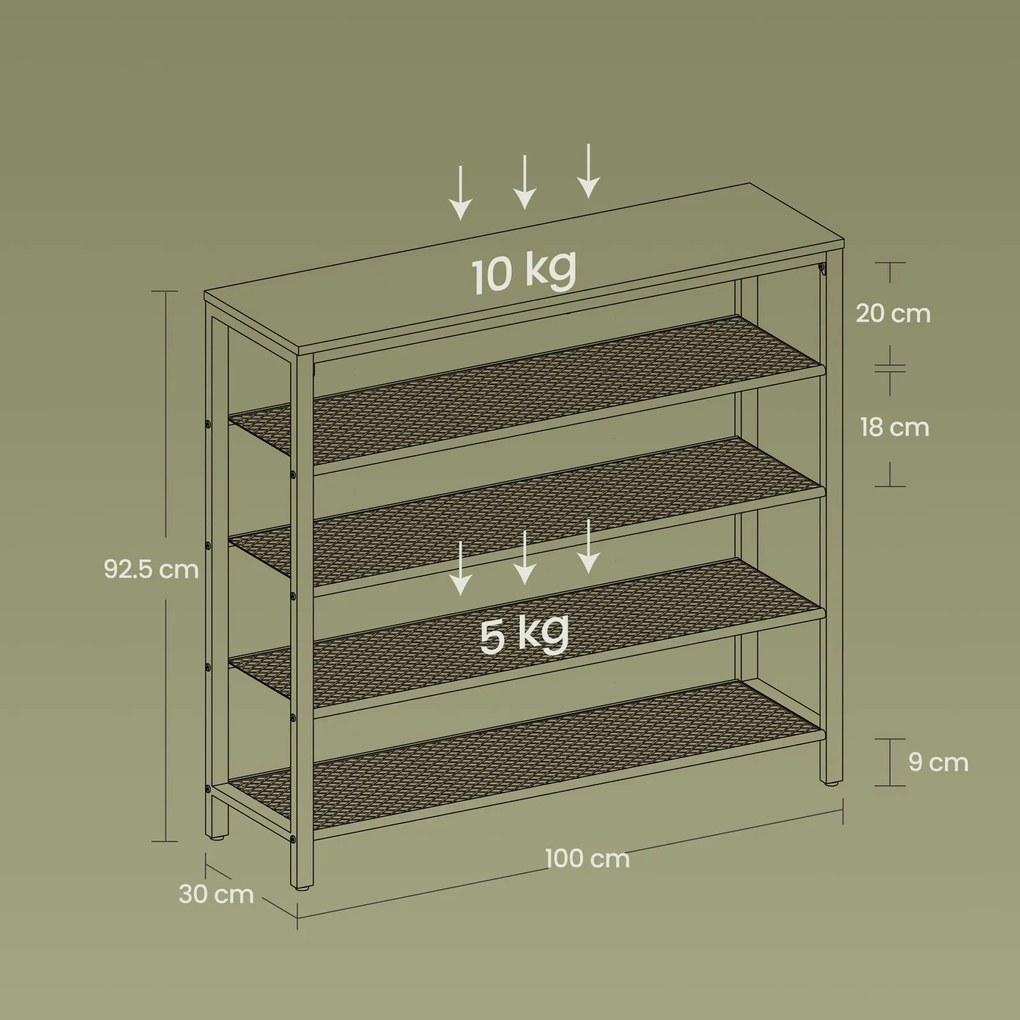 Sapateira com 4 níveis de grelha 30 x 100 x 92,5 cm e superfície espaçosa para bolsas, área de entrada cinza-preto