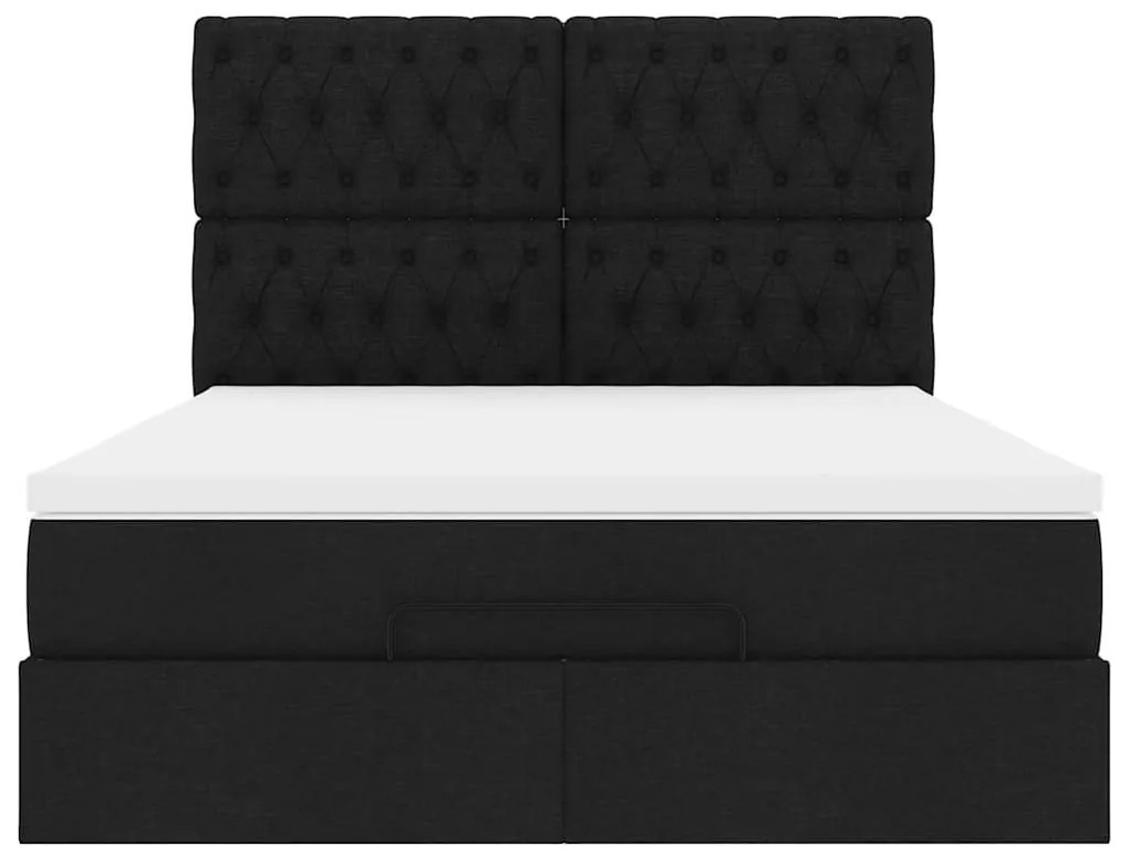 Estrutura de cama otomana com colchão 140x190 cm tecido preto