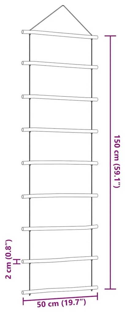 Decoração de parede em forma de escada 50x150 cm ramo natural