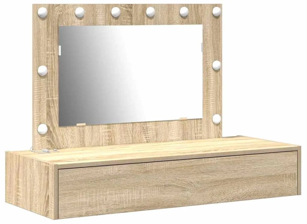 Mesa de Maquilhagem de Parede com Luzes LED em Carvalho Sonoma