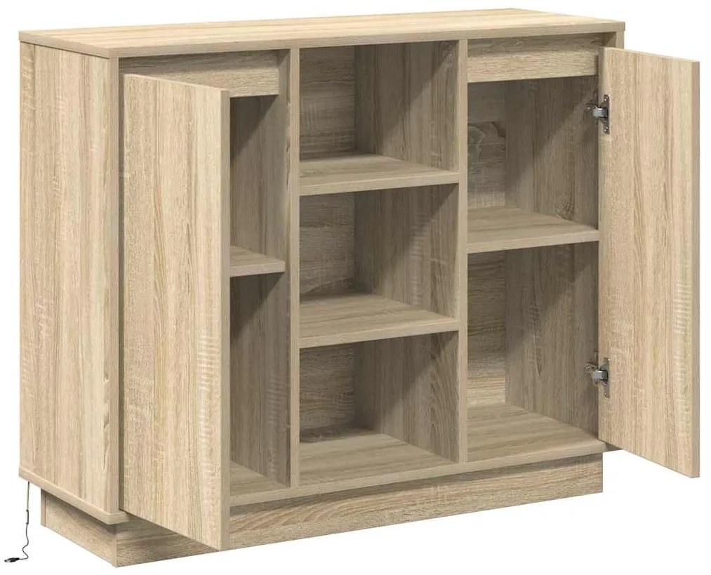 Cristaleira com LED Carvalho Sonoma 90x32x75 cm Madeira Engenharia