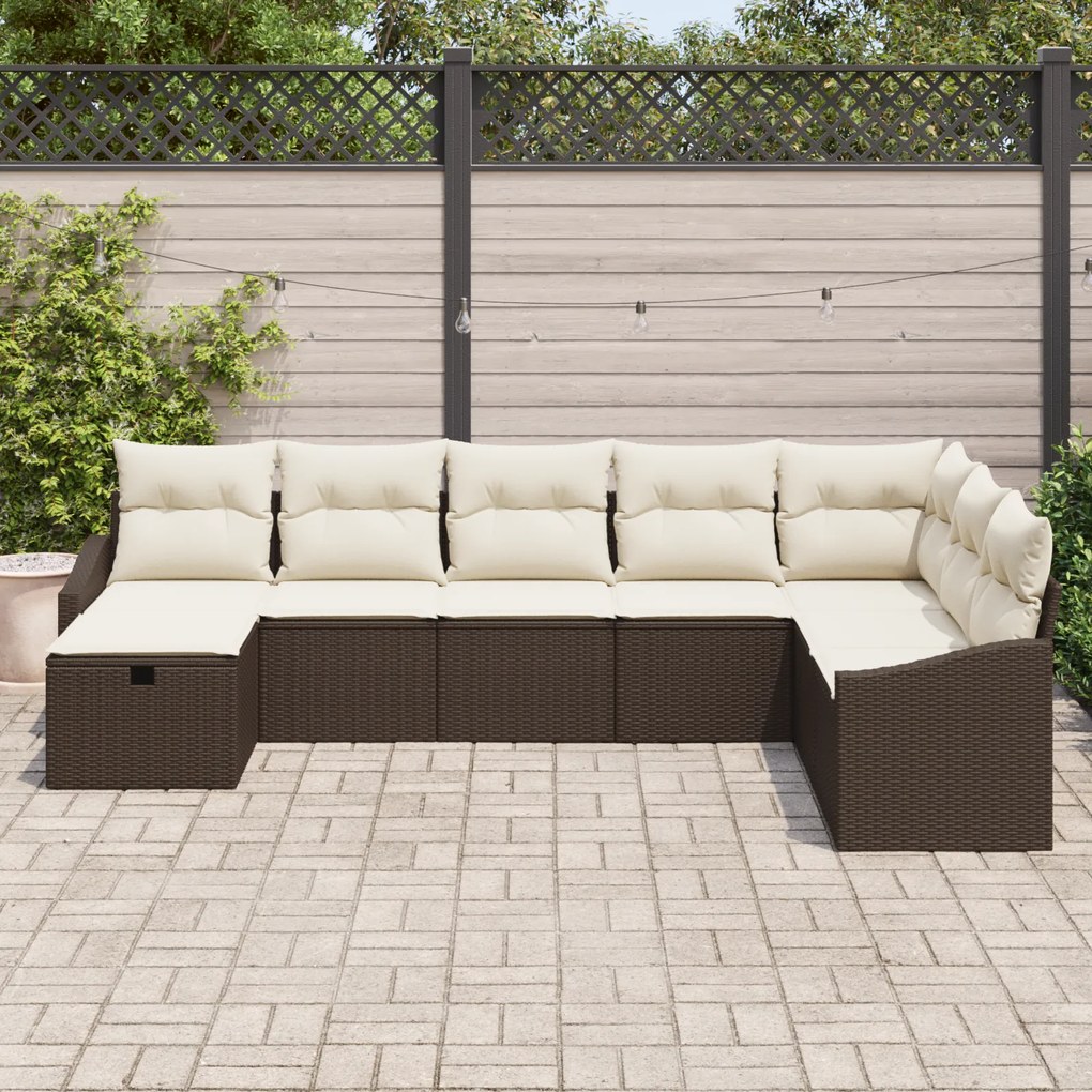 Conjunto de Sofá de Jardim de 8 Peças com Almofadas de Rattan Poliéste