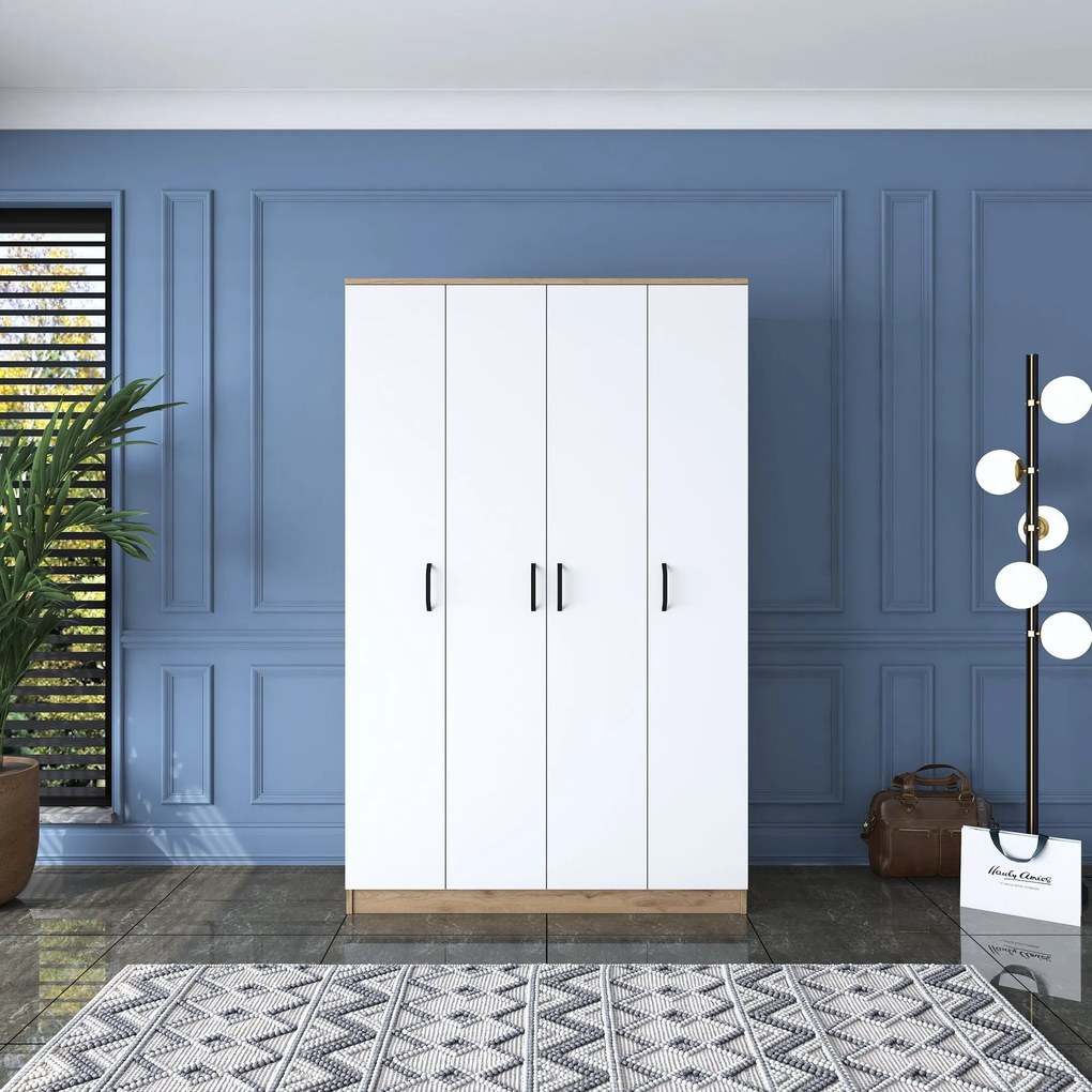 Roupeiro BA116 – Nogueira e Branco – 120x190,8x47,3 cm