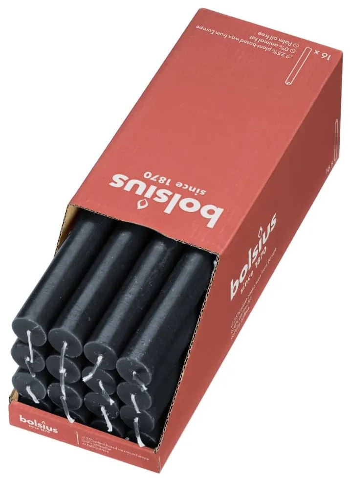 Bolsius Velas de mesa Shine 16 pcs 27 cm cinzento tempestade