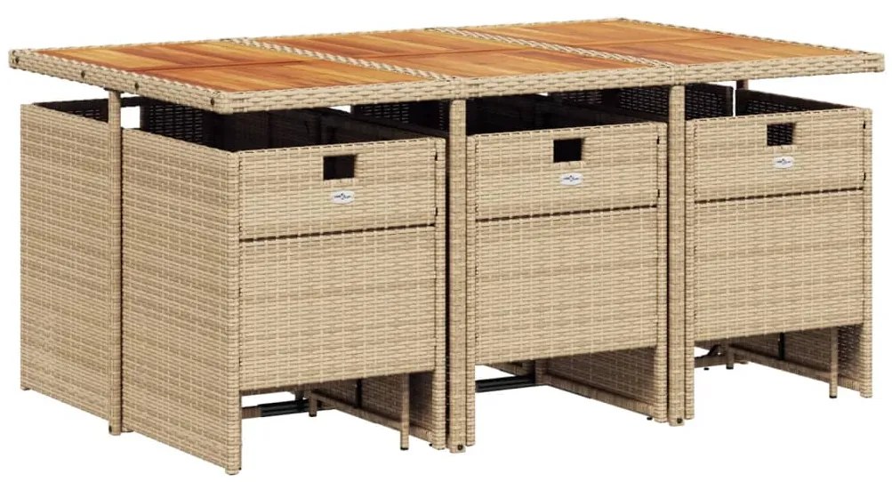 11 pcs conjunto de jantar p/ jardim com almofadões vime PE bege