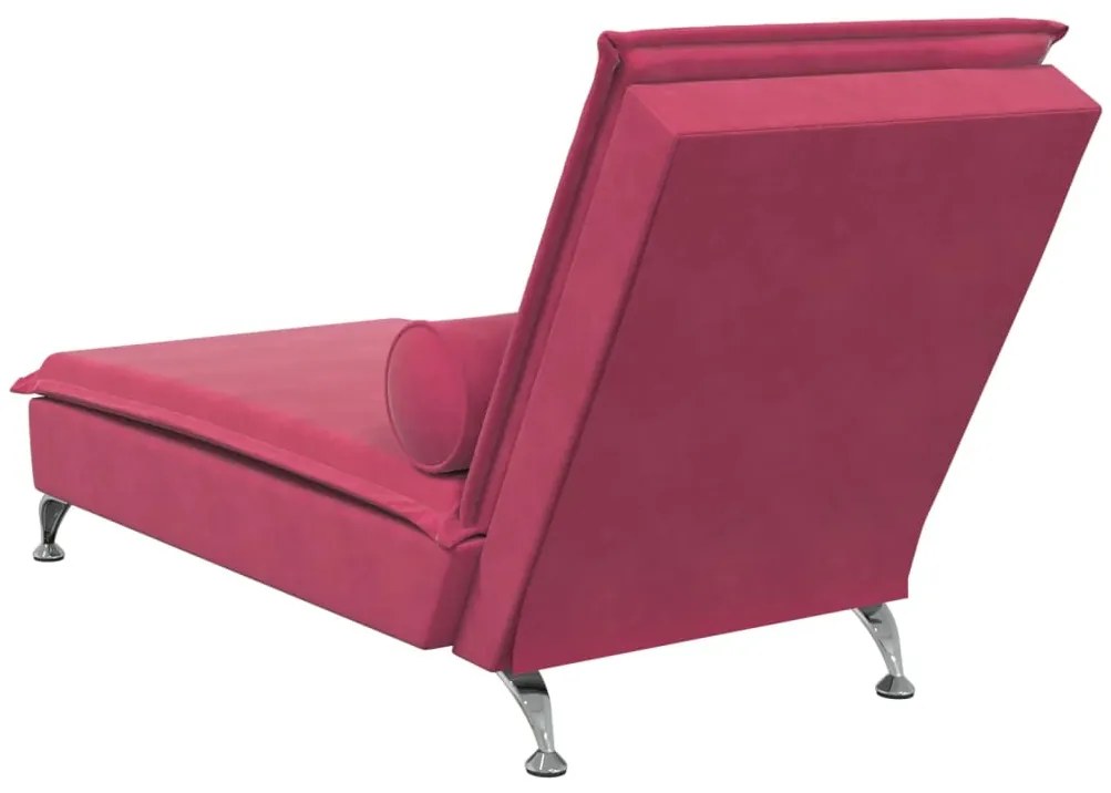 Chaise lounge de massagem com rolo veludo vermelho tinto