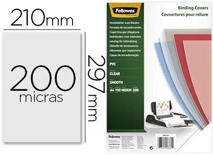 Capa de Encadernação Fellowes Pvc Din A4 Transparente 200 Microns Pack de 100 Unidades