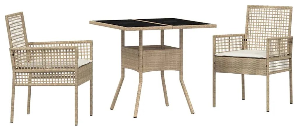 Conjunto de Jantar para Jardim de 3 Peças Bege Rattan Poliéster