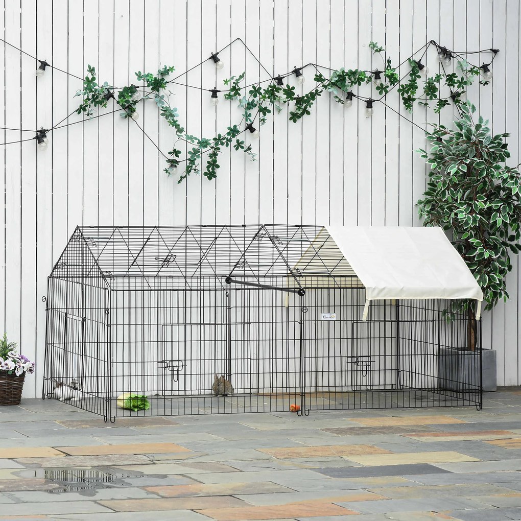 Gaiola para animais de estimação, estrutura em metal galvanizado, inclui 4 estacas de fixação ao solo, 220 x 103 x 103 cm, preto e bege