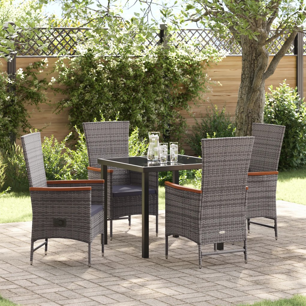 vidaXL Conjunto de Jantar de Jardim 5 Peças com Almofadas Cinza Rattan Poliéster