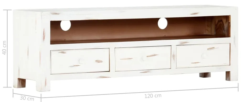 Móvel de TV 120x30x40 cm madeira de acácia maciça branco