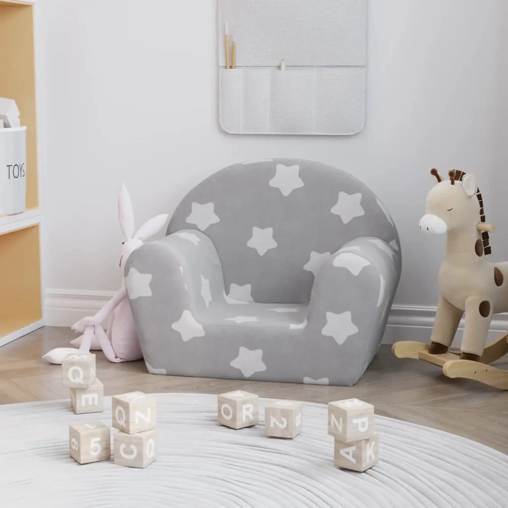 Sofá infantil de c/ estrelas pelúcia cinzento-claro