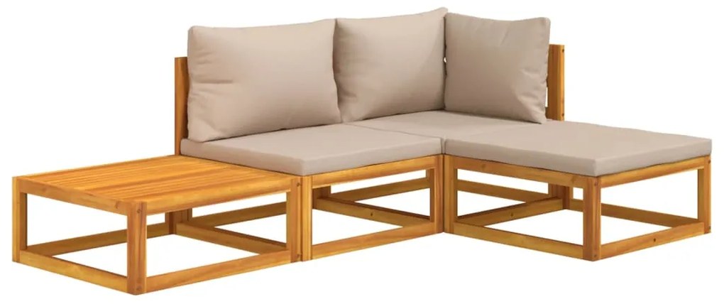 4pcs conj. lounge jardim madeira c/almofadões cinza-acastanhado