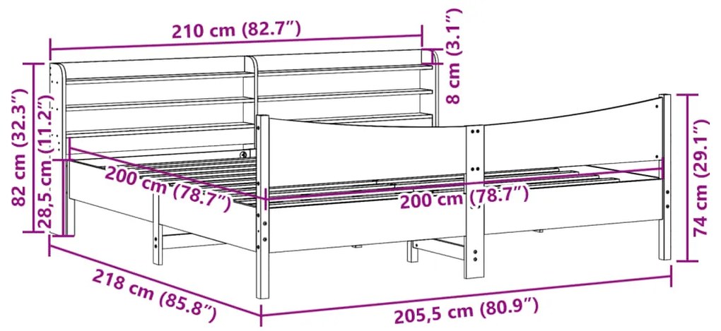 Estrutura de cama com cabeceira 200x200 cm pinho maciço
