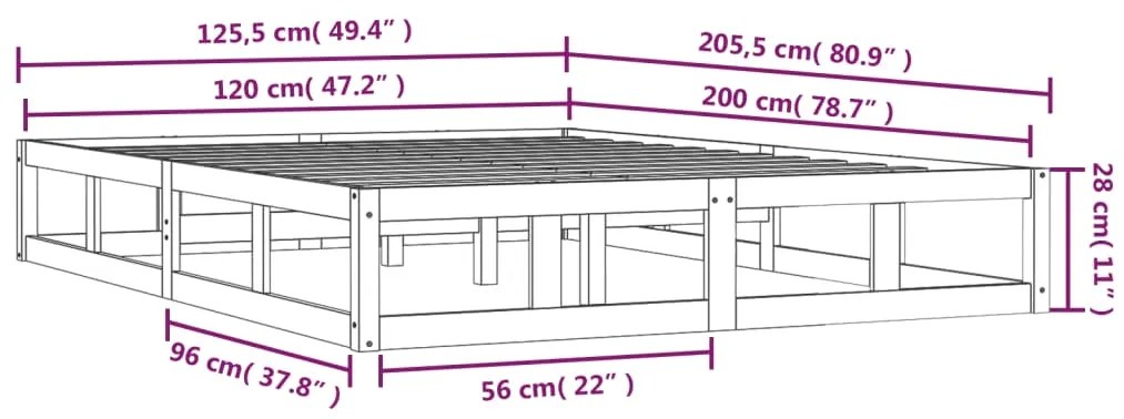 Estrutura de cama 120x200 cm madeira maciça branco