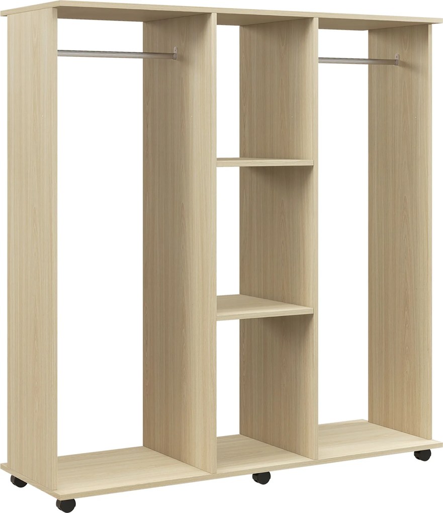Guarda Roupa de Madeira Móvel Armário Roupeiro Aberto com 2 Barras para Pendurar e 3 Prateleiras 120x40x128 cm Madeira