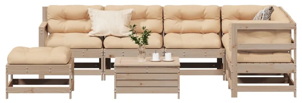 vidaXL 8 pcs conjunto lounge de jardim c/ almofadões pinho maciço
