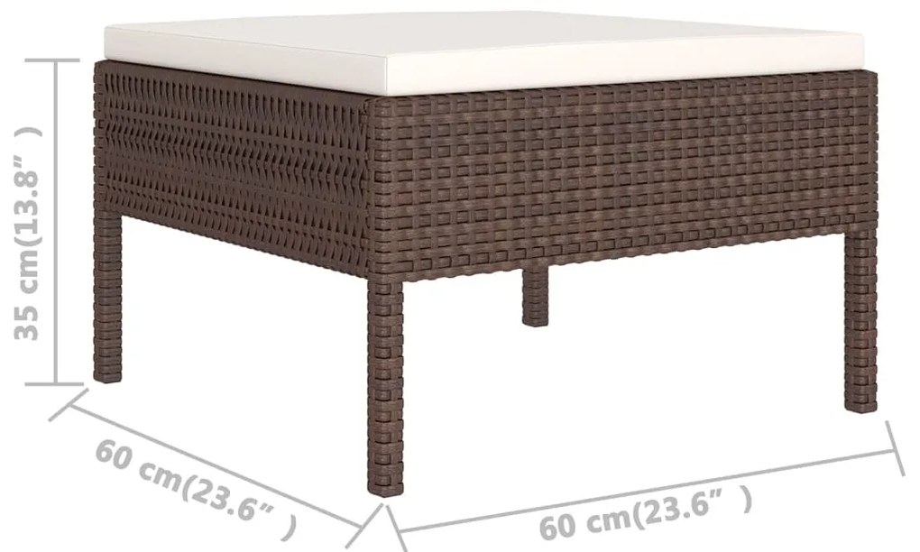 8 pcs conjunto lounge jardim c/ almofadões vime PE castanho