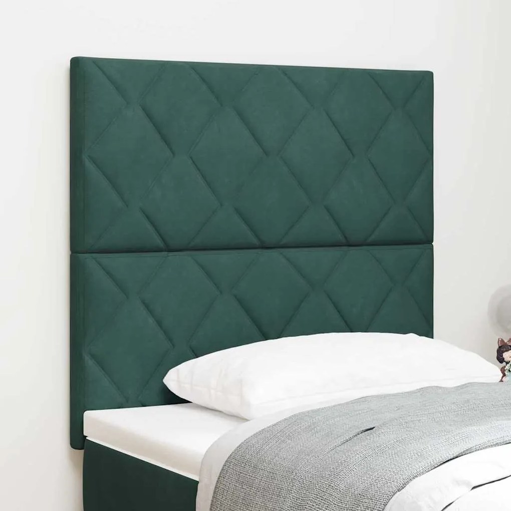 vidaXL Cabeceira LED Blocos de Diamante Verde Escuro 100 cm em Veludo