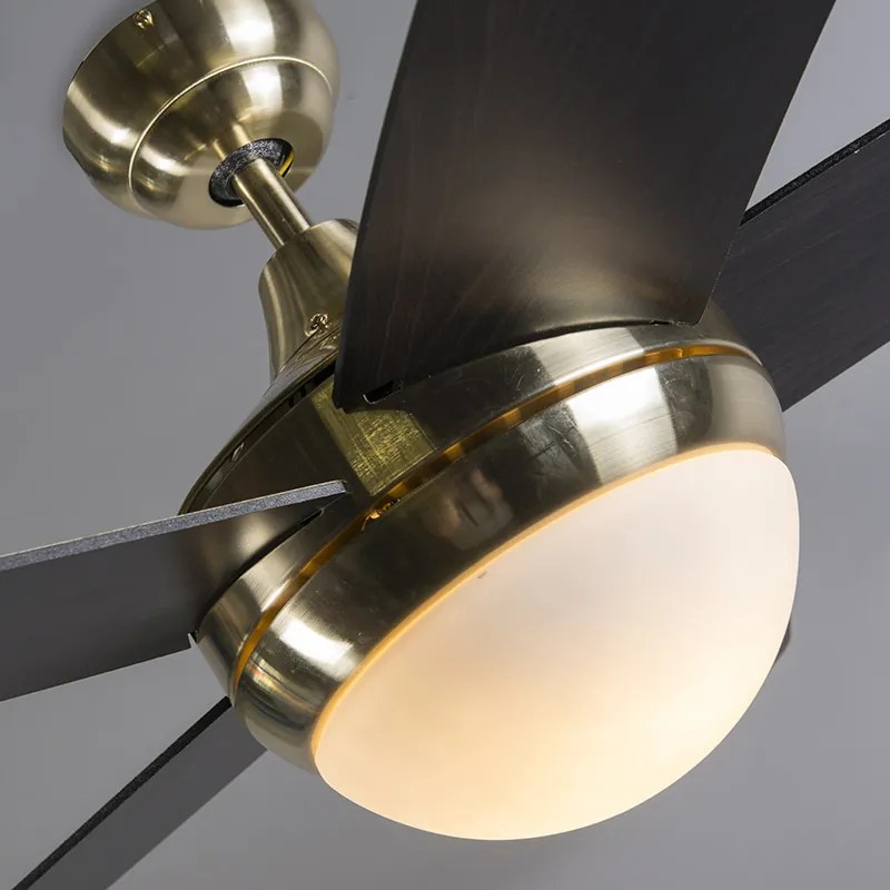 Ventilador de teto dourado com impressão de madeira 132cm com controle remoto - Cool Moderno