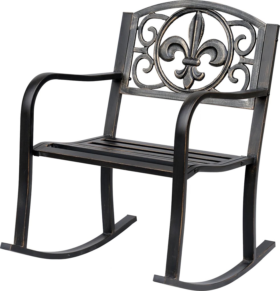 Outsunny Cadeira de balanço para jardim Poltrona oscilante antiga Metal Bronze B60 x T73 x H85cm | Aosom Portugal