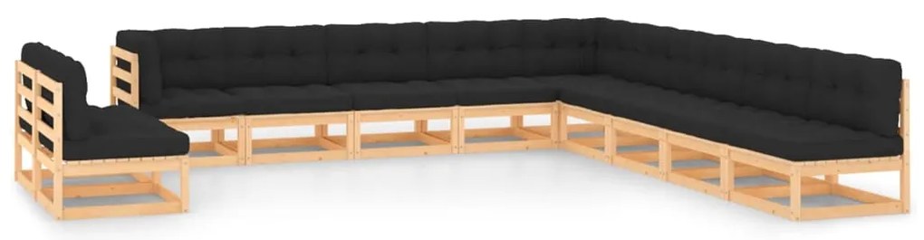 11 pcs conj. lounge jardim c/ almofadões antracite pinho maciço