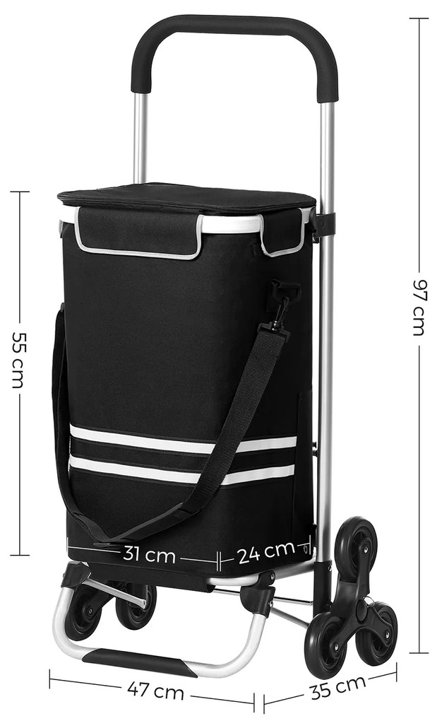 Carrinho de compras dobrável 47 x 35 x 97 cm carga 20 kg Preto