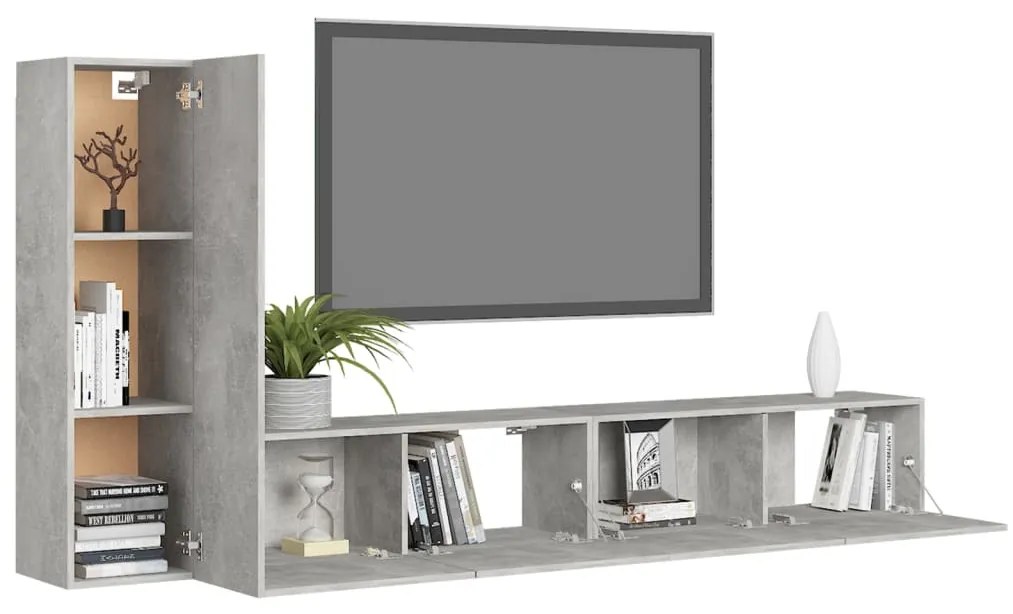 3 pcs conjunto móveis de TV derivados madeira cinzento cimento