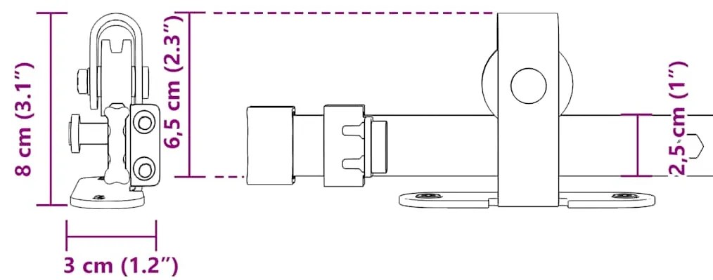 Kit para armário deslizante aço carbono 200 cm