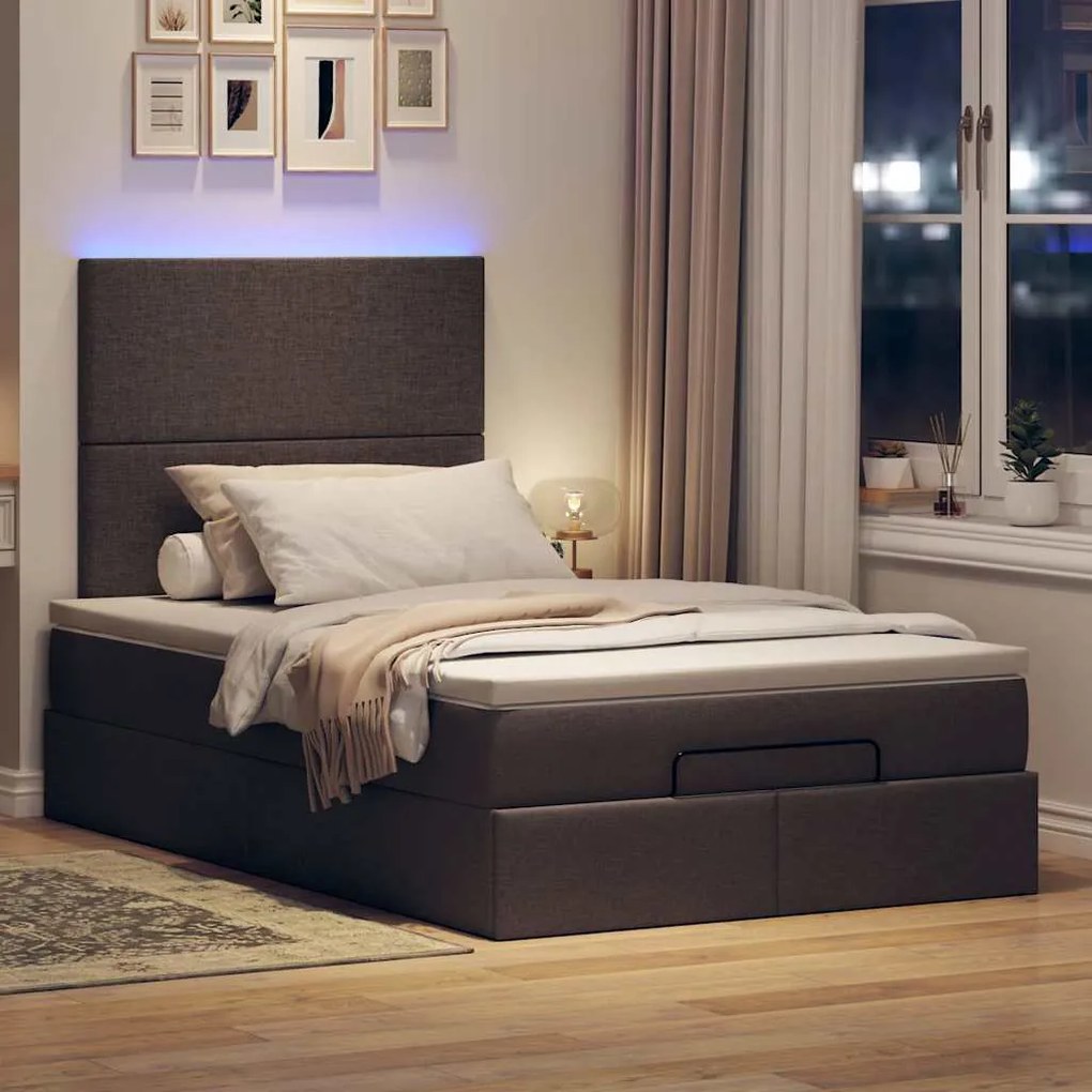 Estrutura de cama otomana com colchão 120x190cm castanho escuro