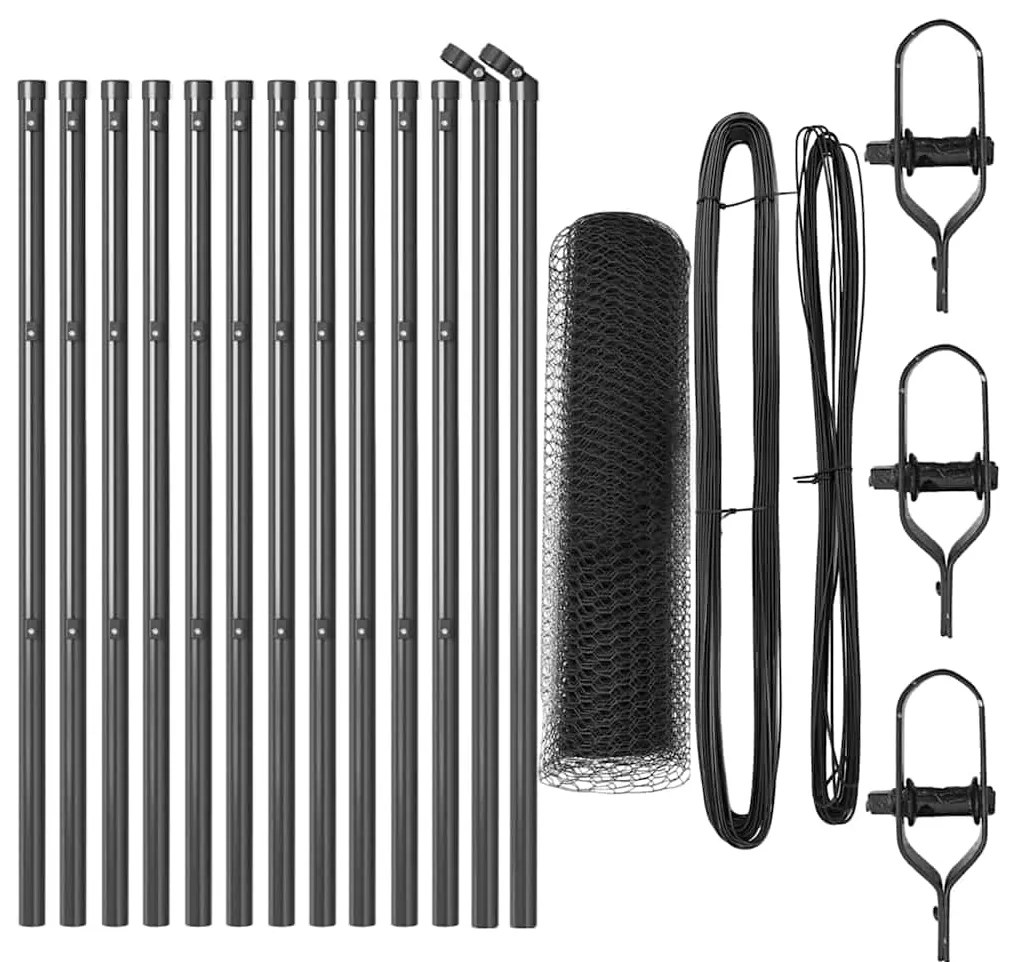Conjunto de Cercas Conjunto de 2 Cinza Metal, Plástico 25 x 0,5 m