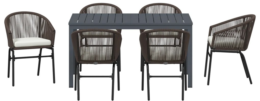 Conjunto de Jantar com 7 Peças com Almofadas Castanho em Rattan Poliés